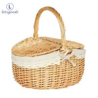 Handmade ขนาดใหญ่ตะกร้าหวายพร้อมที่จับปิกนิก Willow ถุงผ้าถัก Hamper