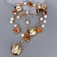 Kkgem 21 "White biwa freshwater Pearl BROWN Murano Glass Gold Plated CHAIN สร้อยคอไข่มุกรูปตัว Y