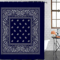 Bandana Navy Blue Southwestern Extra Long Fabric Bath Shower Curtains Bathroom Decor Sets with Hooks