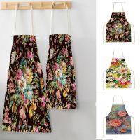 Watercolor Flower Pattern Cleaning Kitchen Aprons Home Decor Cooking Household Apron Linen Adult Kids Bibs Kitchen Accessories