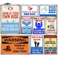 Zhongqingshop คำเตือนสระว่ายน้ำป้ายโลหะดีบุก Vintage Natatorium Plaques โปสเตอร์ Home Swim Bath Wall Decor ภาพวาดเหล็กภาพ New