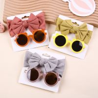 2Pcs/Pack Vintage Kids Summer Bows Headband Round Sunglasses Children Sun Glasses Protection Glasses Baby Hair Accessories