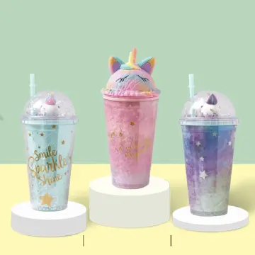 Cute Unicorn Water Cup With Straw Drink Cups Creative Ice Cream