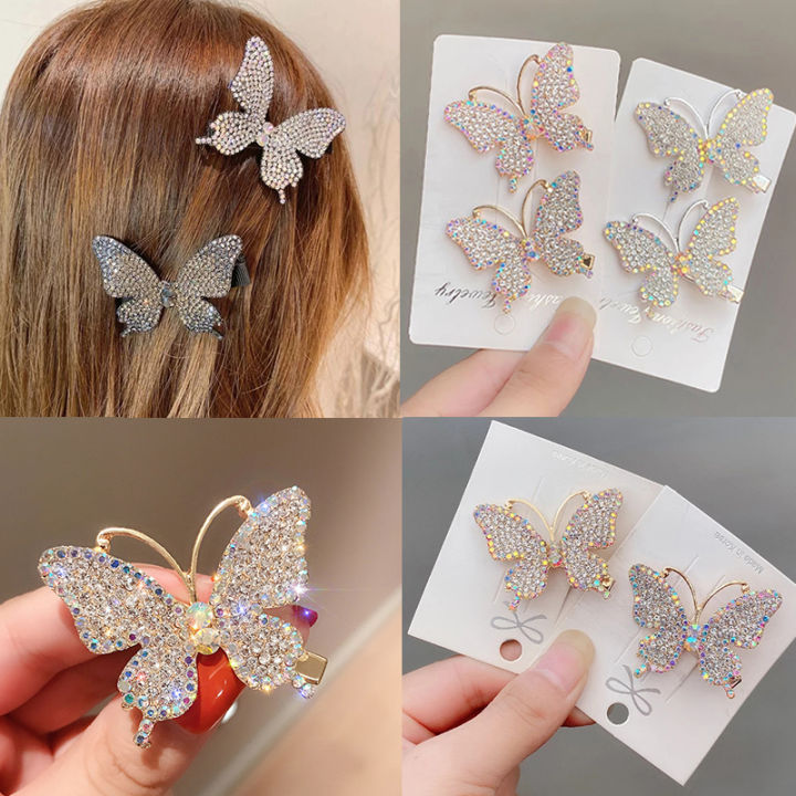 Super Fairy Full Diamond Butterfly Hairpin Simple Side Clip Bangs Clip Hair  Card Headdress Duckbill Clip Hair Jewelry