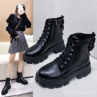 Spot Goods in Black Dr. Martens Boots Women2020Autumn and Winter New High Heel British Platform Internet Celebrity All-Match Short Boots with Velvet