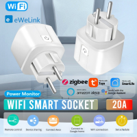 CORUI Tuya EWelink WiFi ZigBee สมาร์ทซ็อกเก็ต20A EU Smart Plug พร้อมการตรวจสอบพลังงาน Alexa Home Yandex Alice Voice Control