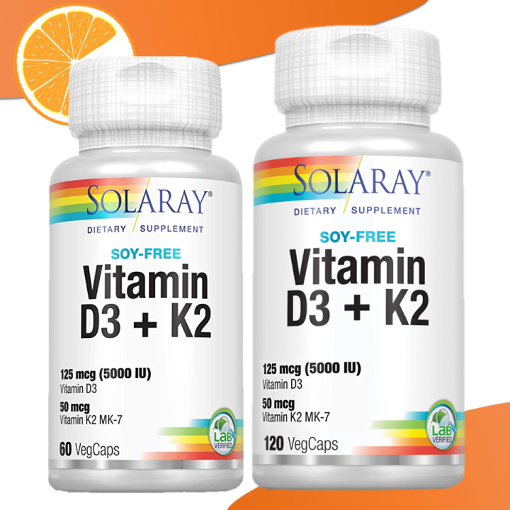 Solaray Vitamin D3 + K2 (5000IU + 50mcg) 60/120 Vegetable Capsules