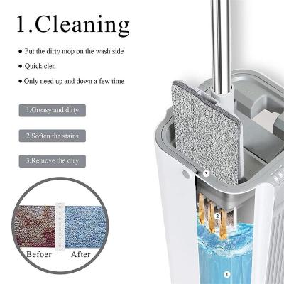 Flat Squeeze Mop with Bucket Hand Free Wringings Floor Cleaning Mop Microfiber Mop Pads Wet or Dry Usage Cleaning Tools