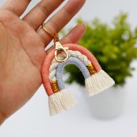 Weaving Rainbow Keychains for Women Boho Handmade key Holder Keyring Macrame Bag Charm Car Hanging Jewelry Gifts 2021