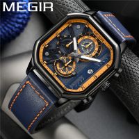 MEGIR Watch Men Waterproof Chronograph Military Male Clock Top Brand Luxury Genuine Leather Auto Date Man Sport Wristwatch 8106