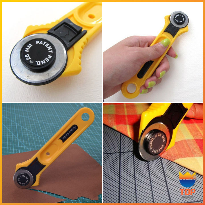 top-คัตเตอร์ตัดผ้า-28-mm-แบบกลม-ลูกกลิ้งตัดผ้า-สำหรับงานตัดผ้า-หนัง-กระดาษ-rotary-cutter