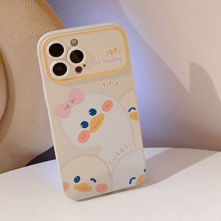 rlucky-เคสซิลิโคนติดโบว์ติดกระจกรูปเป็ดนิ่มน่ารักสำหรับ-iphone-14-13-12-11-pro-max-xr-xs-x-max-8-7-plus-se-2020คลุมทั้งหมดตัวปกป้องกล้องถ่ายรูปโทรศัพท์มือถือสไตล์-ins-เคสเคสสำหรับ-apple-iphone-ผู้หญิง