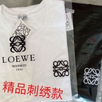 LOEWE Luoyi Weichao Weichao ปักโลโก้คลาสสิกคอกลมสำหรับทั้งหญิงและชายบริสุทธิ์ผ้าฝ้ายหลวมเสื้อยืดคู่รัก