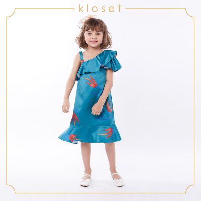 Kloset (AW18 - KD012)Printed One Shoulder Dress ชุดเด็ก ชุดเดรสเด็ก ชุดเดรสไหล่เดียว