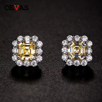 OEVAS 100 925 Sterling Silver Sparkling Pink Yellow White 7*7 High Carbon Diamond Stud Earrings For Women Party Fine Jewelry