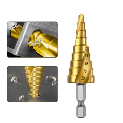 HSS 4-20mm Titanium Coated Spiral Groove Step Drill Bit For Drilling Aluminum Metal Wood Holes On Plates Cutter Core Drill Bits