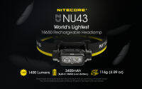 ไฟฉายคาดหัว Nitecore NU43 1400lm พร้อมแบตเตอรี่ลิเธียม 3400MAh สินค้าตัวแทนในไทยประกันซ่อมสามปี