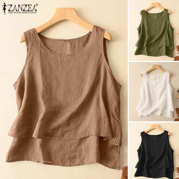 สินค้ามาใหม่-จัดส่งฟรี-fancystyle-zanzea-แขนกุดแบบลำลองเสื้อยืดคอกลมวินเทจหลวมสูงต่ำ-camisoles-2