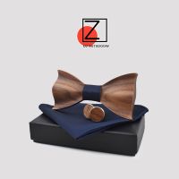 New design 3D Wooden tie Pocekt Square Cufflinks Fashion wood bow tie wedding dinne Handmade corbata Wooden Ties Gravata set