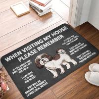 โปรดจำไว้ว่า Shih Tzu Dogs House Rules Entrance พรมเช็ดเท้า Decor ห้องครัวยินดีต้อนรับพรมห้องน้ำ Non-Slip พรมปูพื้นพรมพื้นที่