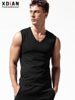 original High-end summer wide-shouldered vest mens deep V-neck sleeveless t-shirt pure cotton bottoming tight-fitting fitness fitness cut sleeve vest