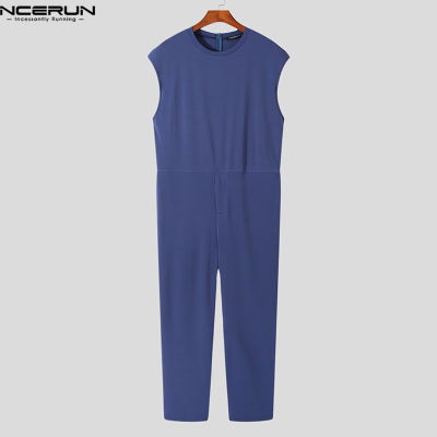 INCERUN เสื้อจัมพ์สูทแขนกุดสำหรับผู้ชายกางเกงจัมพ์สูททรงหลวมชุดนอนบอดี้สูท (ชุดลำลอง) #3