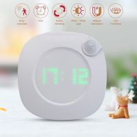 Motion Sensor Night Light With Clock Battery Power PIR Sensor Two Lighting Color Adjustable Brightness Magnet Night Lamp