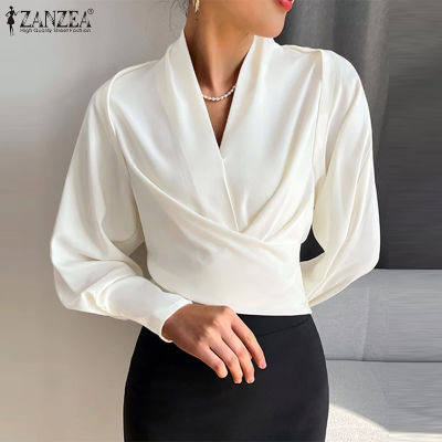 (สินค้ามาใหม่)(จัดส่งฟรี)Fancystyle ZANZEA เสื้อคอวีแฟชั่นสไตล์เกาหลีของผู้หญิงเสื้อยืดแขนยาว OL เสื้อทำงานผูกเป็นปมแบบไม่สม่ำเสมอ #11