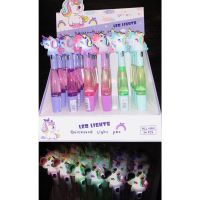 ปากกาลูกลื่น ลายการ์ตูน น่ารักๆ ไม่เหมือนใคร ไม่ซ้ำใคร ขนาด เขียนลื่น Kawaii Led light Pen 0.5mm Blue ink Ballpoint Pen Drift Sand Glitter Pens Christmas Santa Claus Unicorn Ball Pen Novelty k