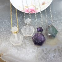 Hexagon Slices Amethysts Fluorite Perfume Bottle Pendants NecklaceGems stone Diffuser Vial Charms