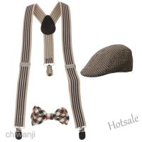 【hot sale】☂ C05 [ChiwanjifcMY❤] Fashion Kids Boys Stretchble Y-back Suspender Bowtie Beret Cap Flat Hat