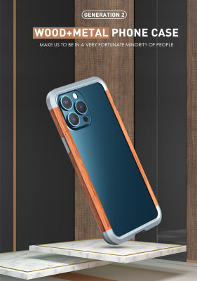 R-Just เคสโทรศัพท์สำหรับ iPhone 14 Plus 14 13 12 11 Pro Max Metal &amp; Wood Aluminium Bumper Casing