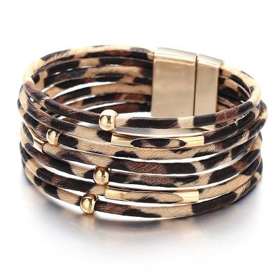 Leopard Leather Bracelets For Women 2019 New Fashion Bracelets &amp; Bangles Elegant Multilayer Wide Wrap Bracelet Statement Jewelry
