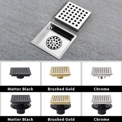 Bathroom Balcony Kitchen Stainless Steel Square Rapid Drain Floor Drain Lattice Drainers Black Brush Gold Brushed Invisible  by Hs2023