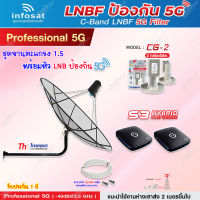 Thaisat C-Band 1.5M (ขางอ 120 cm.Infosat) + Infosat LNB C-Band 5G 2จุด รุ่น CG-2 + PSI S3 HYBRID 2 กล่อง พร้อม สายRG6 10 m.x2