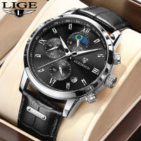 LIGE Mens Watches Top nd Luxury Waterproof Sport Wrist Watch for Men Chronograph Quartz Leather Clock Relogio Masculino+