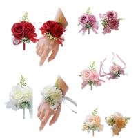 2-Piece Floral Wrist Corsage Set, Artificial Rose and Carnation Wrist Corsage Set for Bride and Groom