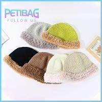 PETIBAG หนาขึ้น หมวกถังกำมะหยี่ ถักโครเชต์ถัก นุ่มนุ่มๆ หมวกอ่างน้ำ ลำลองแบบสบายๆ เก็บความอบอุ่น หมวกชาวประมงหมวก ฤดูหนาวใบไม้ร่วง