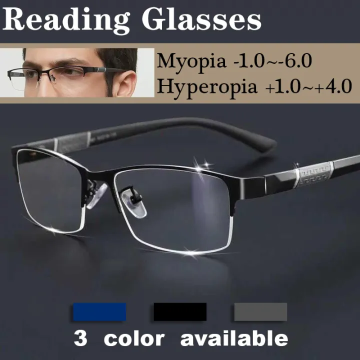 Business Anti Blue Light Reading Glasses For Men Half Metal Frame Nearsighted Eyglasses Unisex