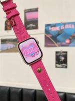 Original ▥❇№ Tali jam tangan kulit untuk iWatch seri 8 7 6 5 4 3 SE jam tangan wanita kanvas Denim merah muda Korea tali jam kasual untuk jam tangan Apple 41mm 40mm 44 45 49