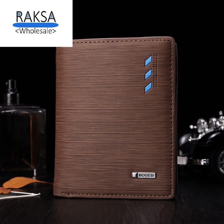 raksa-wholesale-กระเป๋าสตางค์-หนังpu-canvas-กระเป๋าสตางค์ผู้ชาย-สองทบ-กระเป๋าสตางค์กันน้ำ-2สี2แบบ-bghv01-blue-and-brown