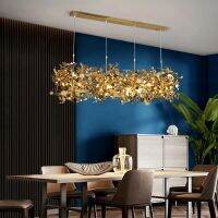 Modern Stainless Steel Chandelier Leaf Sequin Restaurant Hanging Lamp Golden Personality Shop Bar Kitchen Island Hanging Lamp