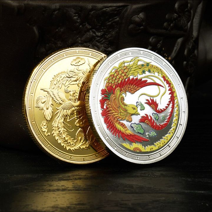 chinese-golden-silver-dragon-coins-lucky-phoenix-commemorative-gold-coin-embossed-collectible-medal-souvenirs-gifts