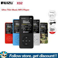 เครื่องเล่น MP3 X02 RUIZU 4GB 8GB 16GB เครื่องเล่นเพลง Lossless แบบพกพา1 GB เครื่องเล่นวิดีโอวอล์คแมน8หน้าจอขนาดนิ้วบางพิเศษพร้อมวิทยุเอฟเอ็มอีบุ๊คบันทึกเสียงเวลานาฬิกาข้อมือจับเวลาปิดตัวจับเวลาเล่นเพลงกีฬารองรับบัตร TF สูงสุดถึง64GB