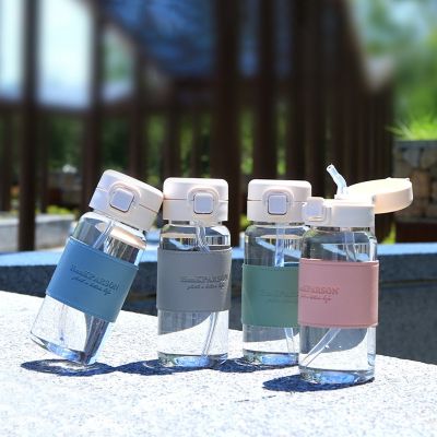 Portable Water Bottle with Straw travel Water cup Milk Coffee Tea Water Bottles Drinking cups sleeve 400ml