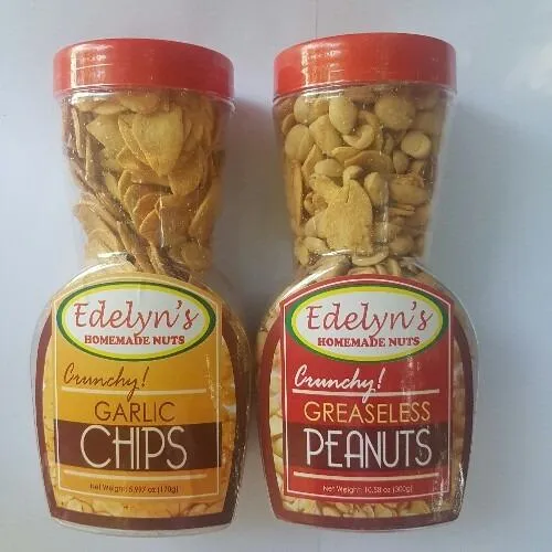 Pack of 2 Edelyn's Homemade Crunchy Garlic Chips and Greaseless Peanuts