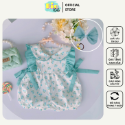 Riokids BD51 Bodysuit xanh nơ eo THIẾT KẾ CAO CẤP cho bé gái sơ sinh đi