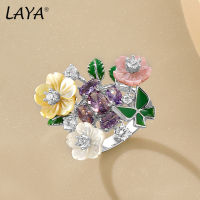 Laya แหวนสีเหลืองสีชมพูดอกไม้สีขาวสีม่วง zircon handmade Enamel designer Finger PARTY หมั้นโรแมนติก Fine jewelr s