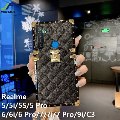 เคสโทรศัพท์วินเทจลายตารางสี่เหลี่ยมแฟชั่นเคสหนังสุดหรู JieFie สำหรับ Realme 5 / 5i / 6i / 7i / 9i / 5S / 6 / 6 Pro / 7 / C3 / C53 / C55