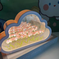 Ganlitong โคมตั้งโต๊ะกระจกดอกไม้ประดิษฐ์ตกแต่งงานปาร์ตีไฟกลางคืนดอกทิวลิป,ของประดับตกแต่งห้องนอนขนาดเล็ก